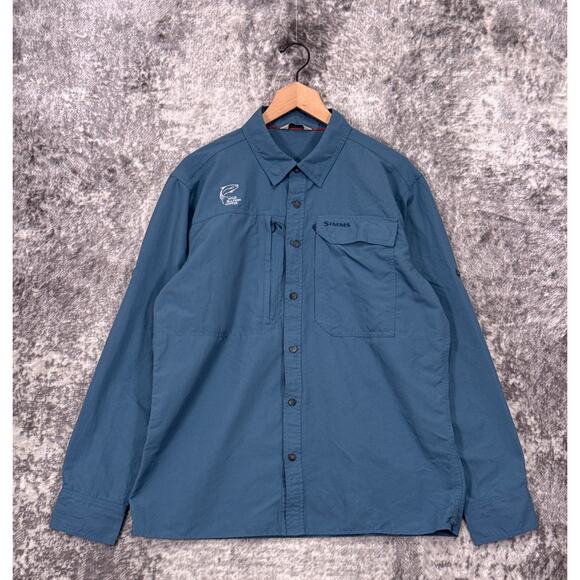 Simms Guide Fishing Shirt Large Mens Neptune Blue Long Sleeve Button - Picture 1 of 8